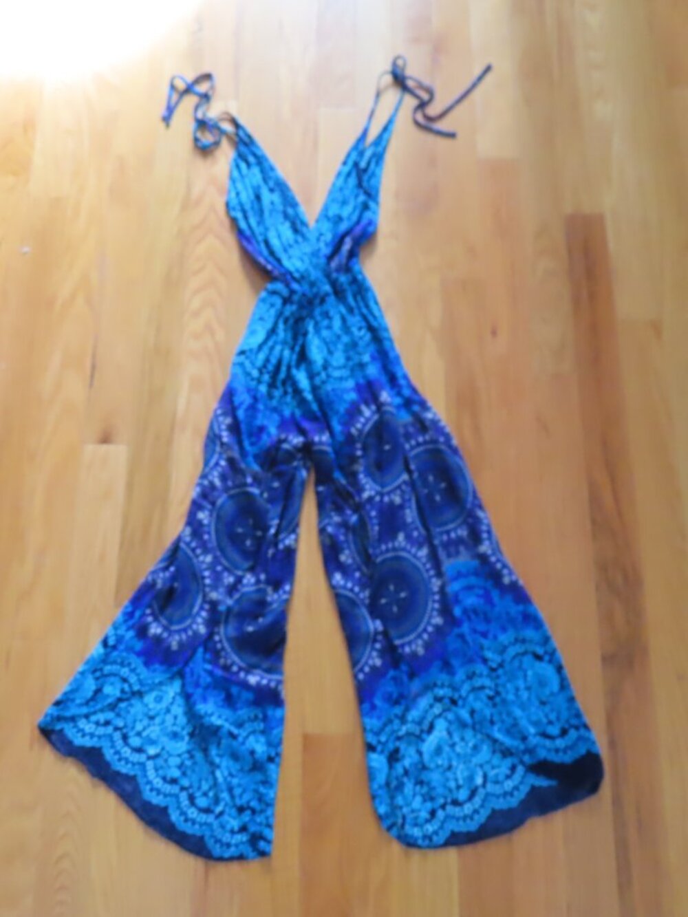 Aravay Jumpsuit Coverup Womens One Size Blue Purple Boho Flowy Beach Resortwear